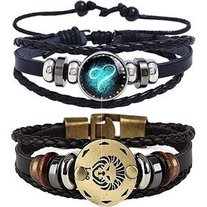 LEO Constellation Braided Rope Bracelet Punk Alloy Leather Bracelet